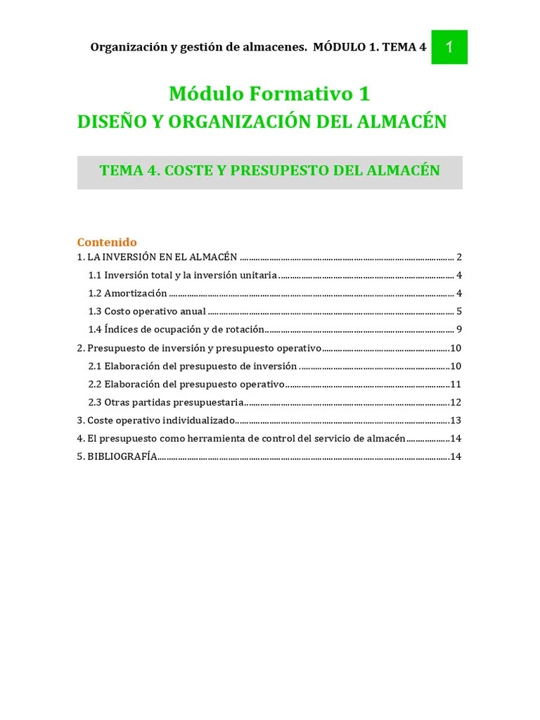 Modulo 1 Tema 4_Coste Y Presupuesto Del Almacen | Descargar Gratis PDF ...