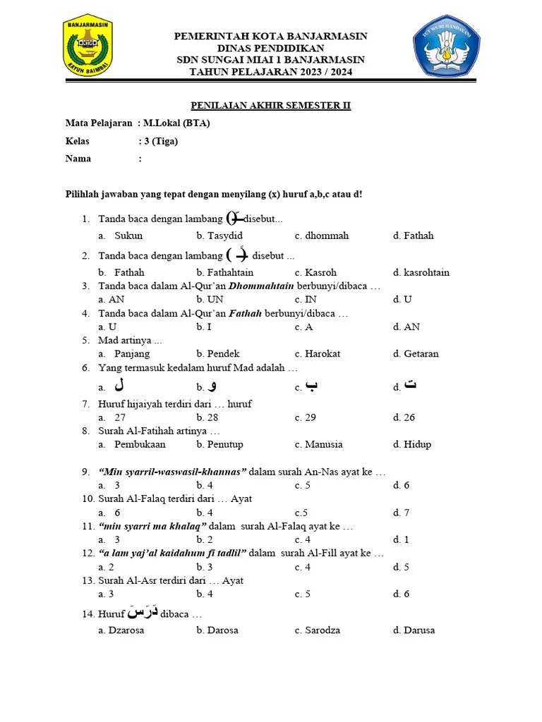 Bta Kelas 3 Pas Semester 2 2022.2023 | PDF