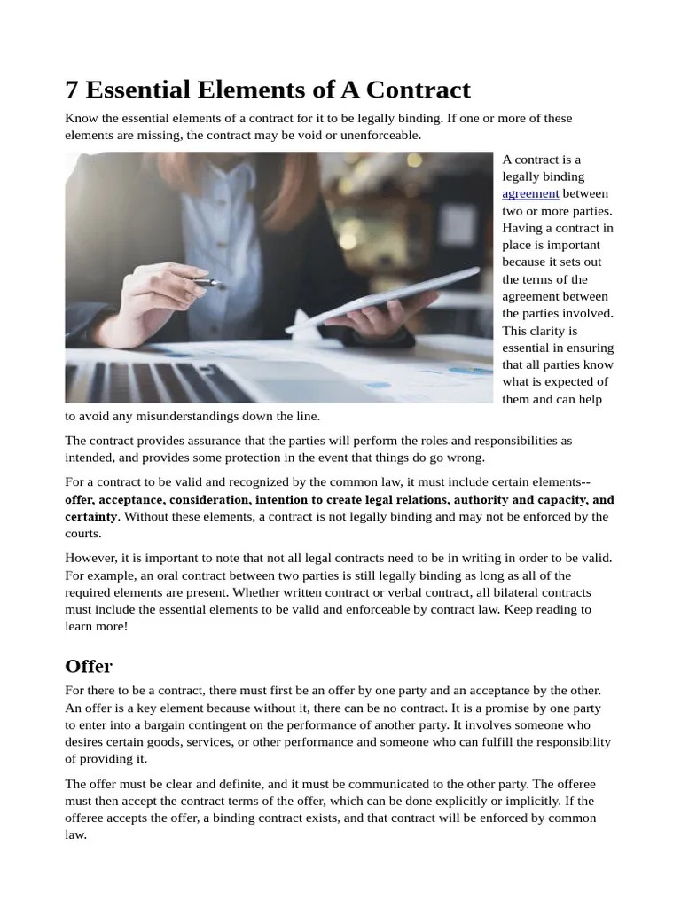 Elements Of Contract | PDF | Offer And Acceptance | Consideration