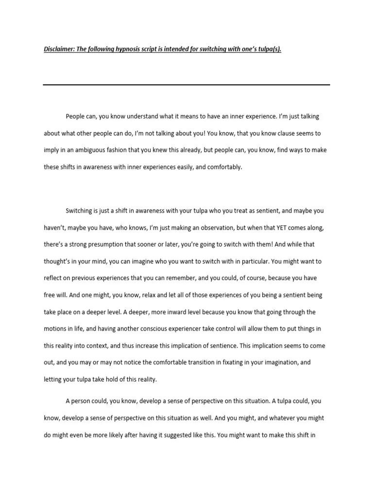 Switching Hypnosis Script | PDF | Awareness | Experience