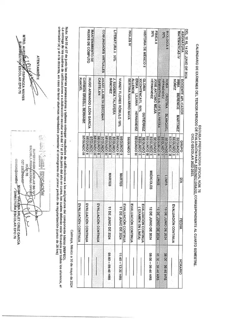 Calendario De Examenes 3 Parcial De 2° | PDF