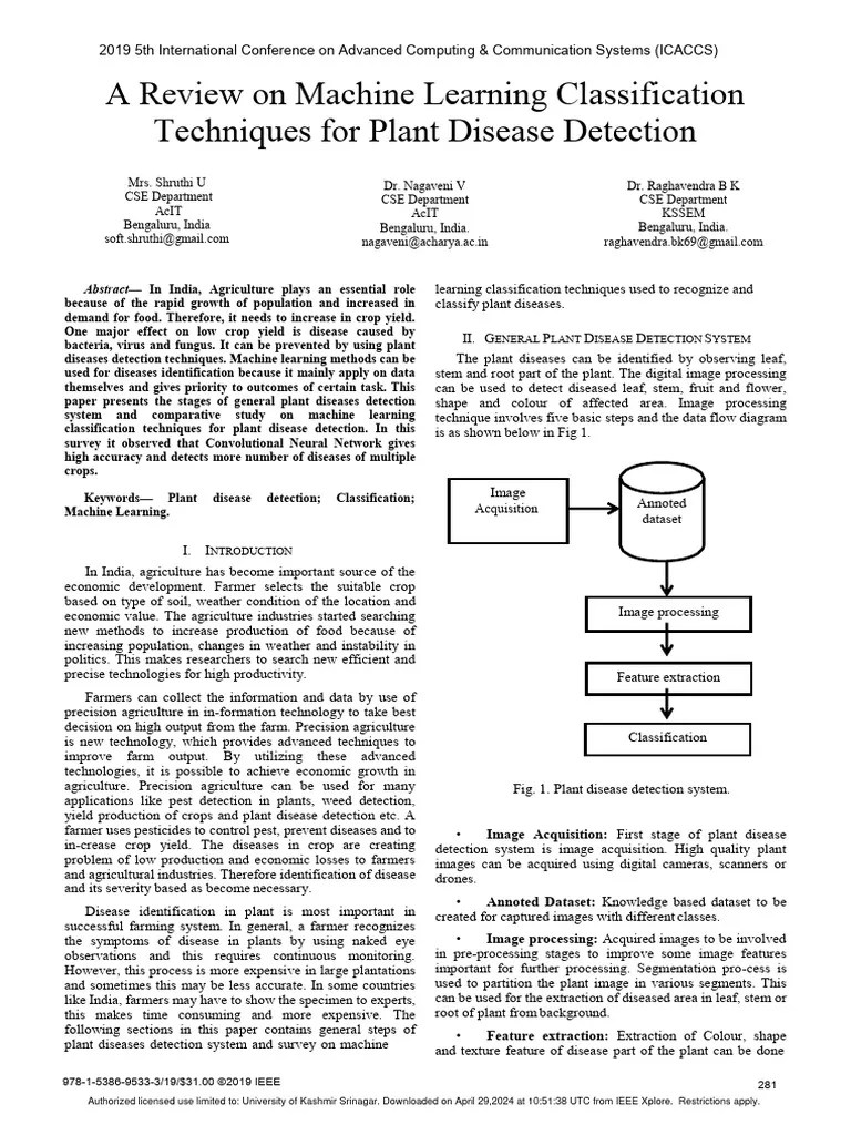 A Review On Machine Learning Classification Techniques For Plant ...