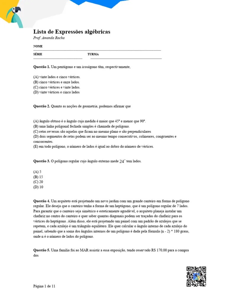 Lista De Expressões Algébricas | PDF | Polígono | Linha (Geometria)