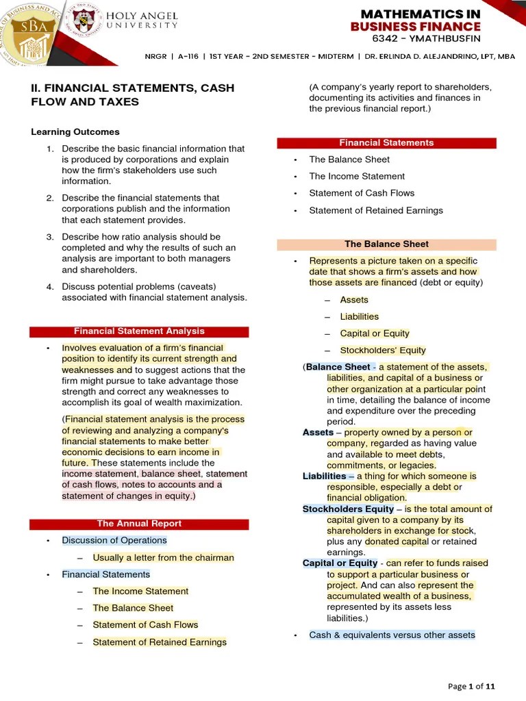 Module 2 3 Financial Statements Cash Flows And Taxes | Download Free ...