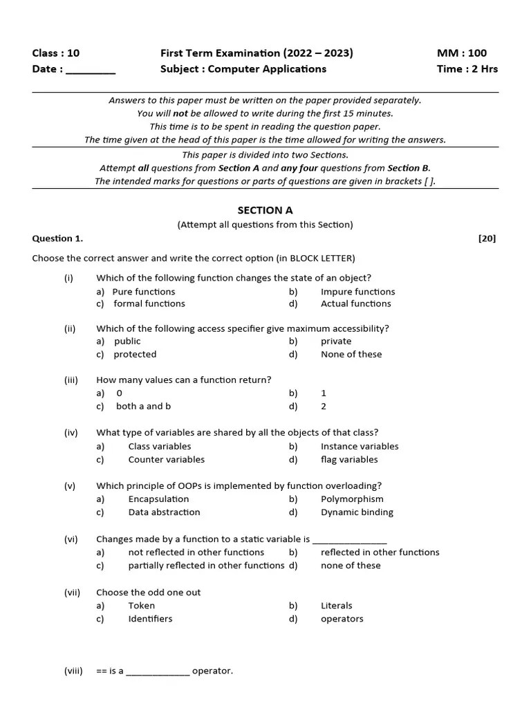 Icse Class 10 Computer Applications Exam Pdf Variable Computer