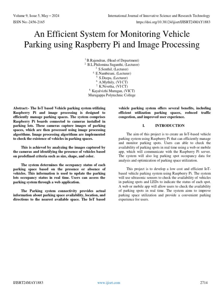 An Efficient System For Monitoring Vehicle Parking Using Raspberry Pi ...