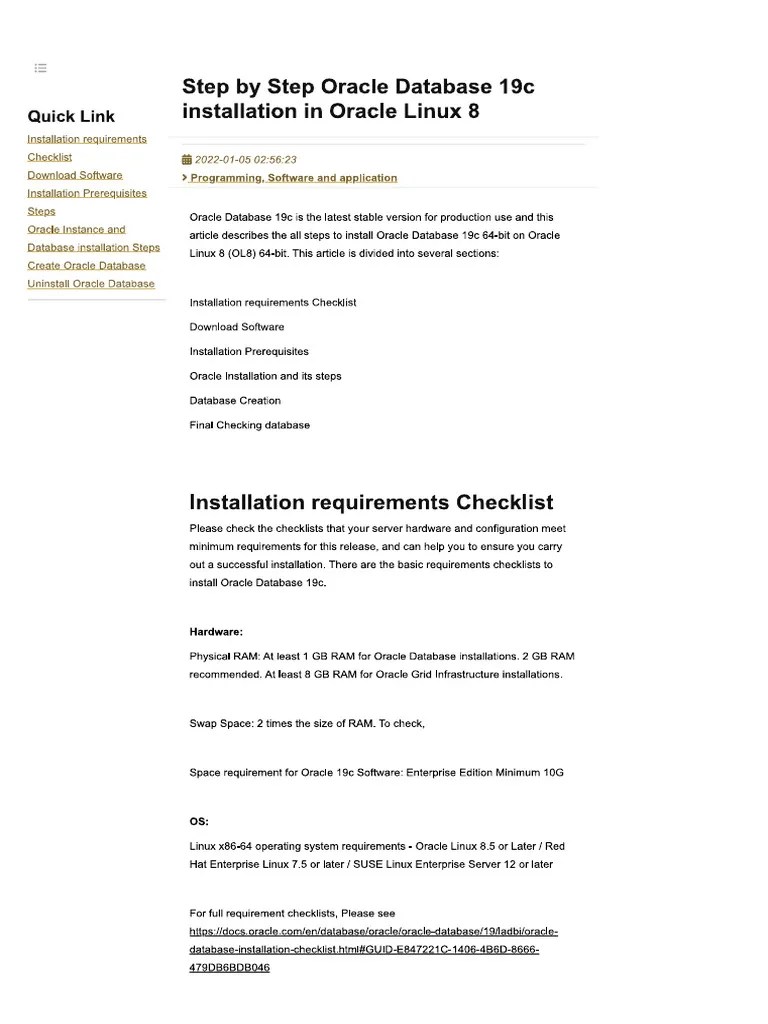 Oracle 19c Installation On Oracle Linux | PDF