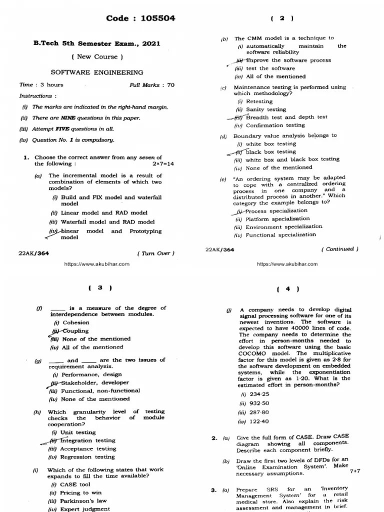 Btech Cs 5 Sem Software Engineering 105504 2021 | PDF