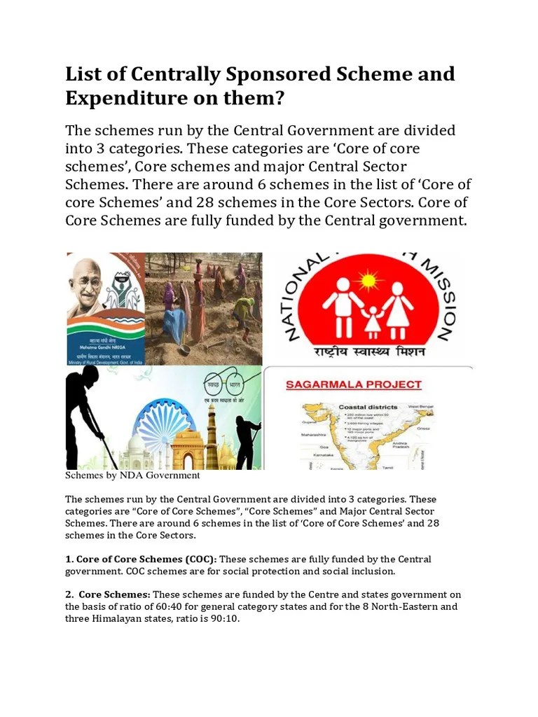 List Of Centrally Sponsored Scheme And Expenditure On Them | PDF ...