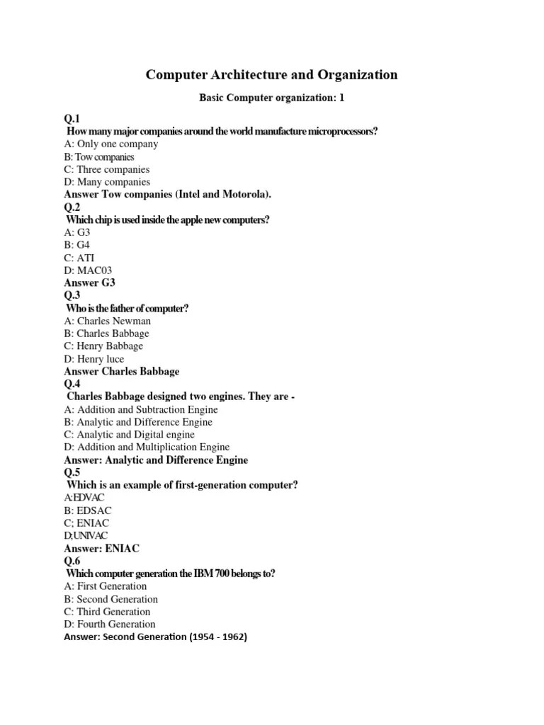 Computer Architecture And Organization MCQS For Final Exams | PDF | Computer Data Storage | Byte