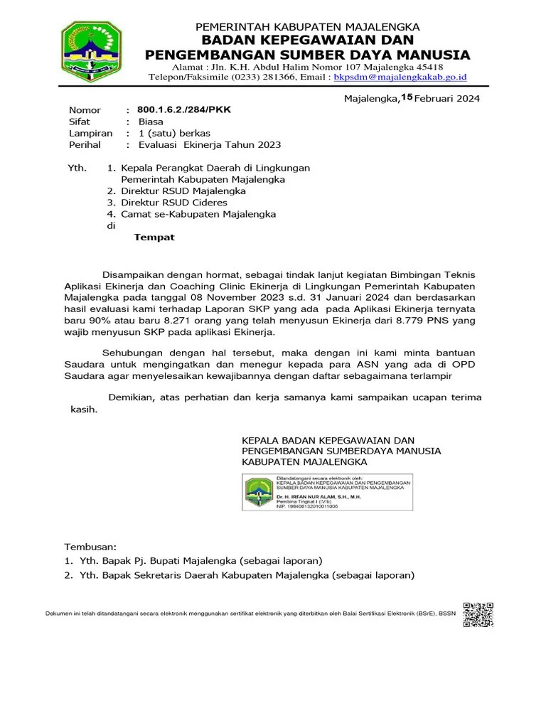 Surat Edaran Ekinerja | PDF