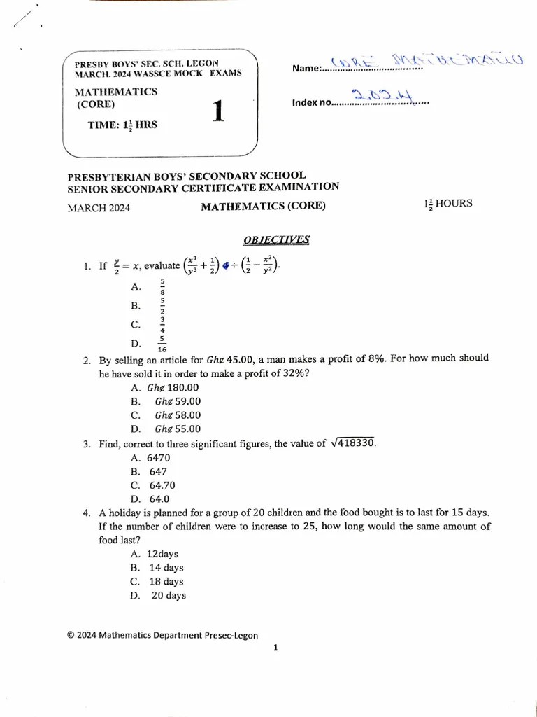 Core Mathematics (Mock 2024) Objectives | PDF | Significant Figures | Angle