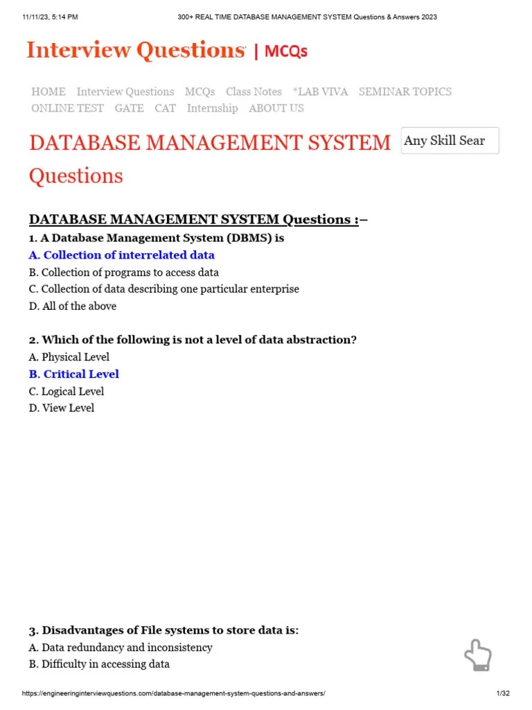 300+ REAL TIME DATABASE MANAGEMENT SYSTEM Questions & Answers 2023 ...