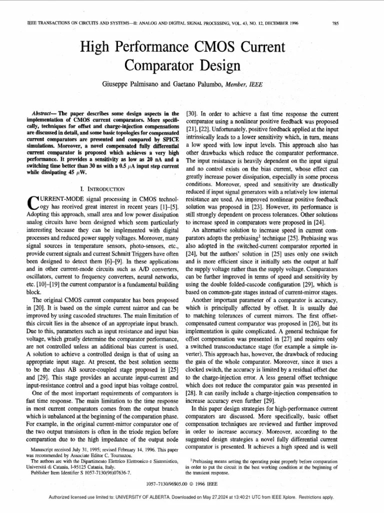 High Performance CMOS Current Comparator Design | Download Free PDF ...
