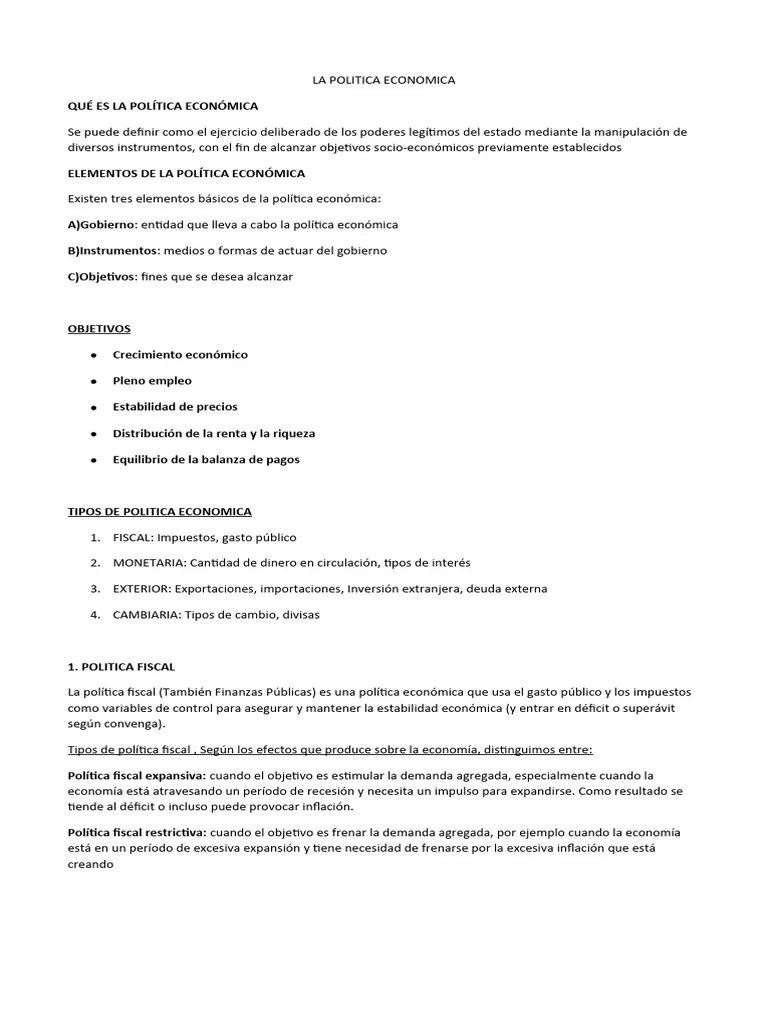 La Politica Economica | PDF | La Política Monetaria | La Política Fiscal