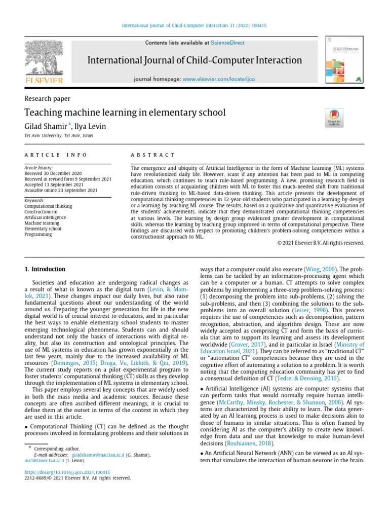 Teaching Machine Learning In Elementary-1 | PDF | Machine Learning ...