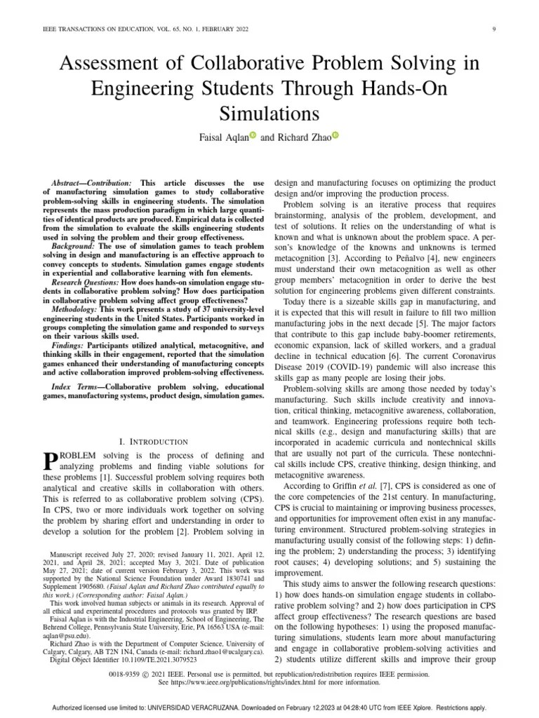 Assessment Of Collaborative Problem Solving In Engineering Students ...