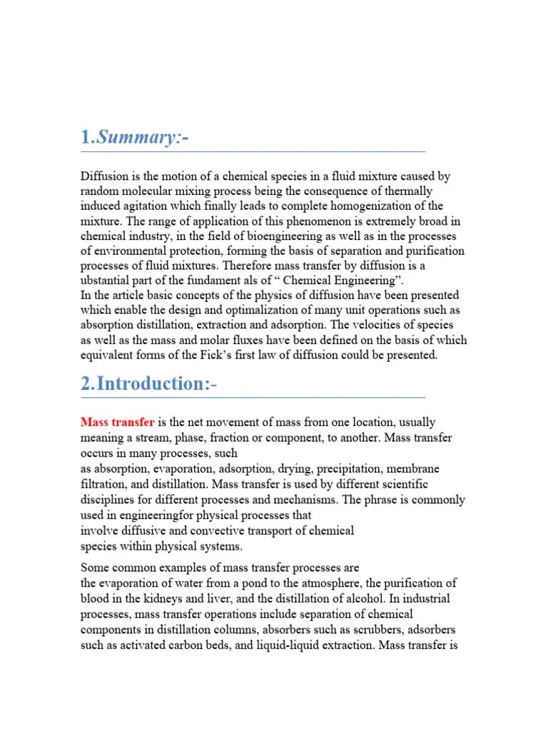 Mass Transfer Diffusion | PDF | Diffusion | Mass Transfer