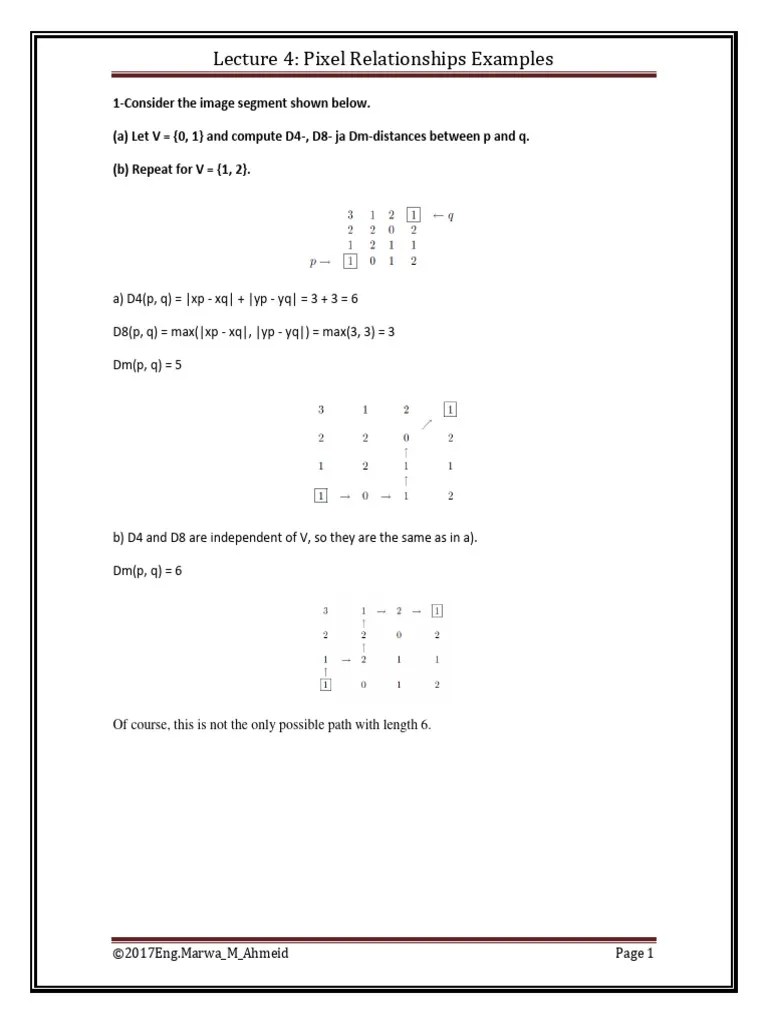 Problems (Part 3) - Some Basic Relationships Between Pixels | PDF ...