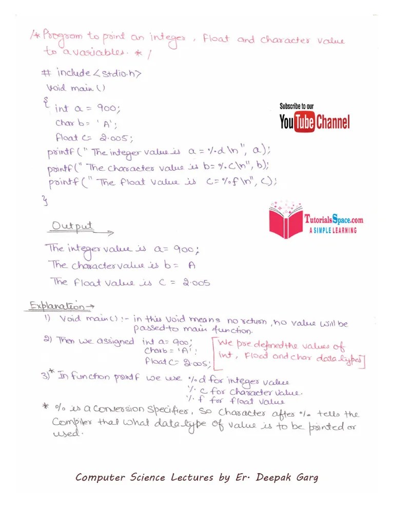 10 Printing Int, Float, Char Data Types C Programming Language ...