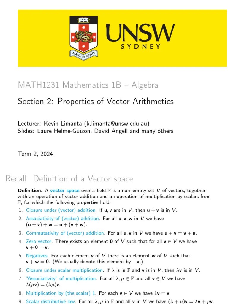 Properties Of Vector Arithmetics | PDF | Vector Space | Scalar (Mathematics)