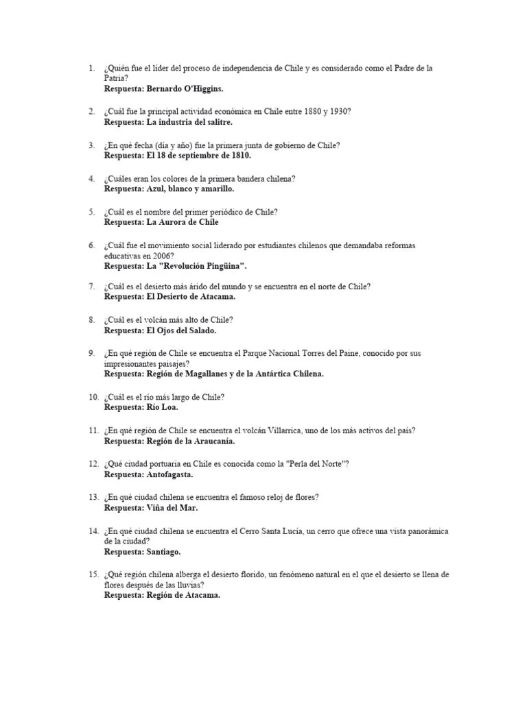 PREGUNTAS DE CULTURA GENERAL | PDF | Chile
