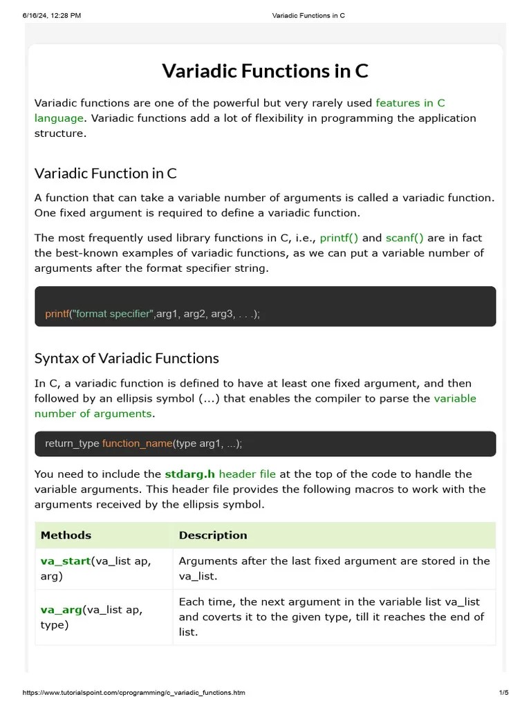 Variadic Functions In C | PDF | Computer Engineering | Control Flow