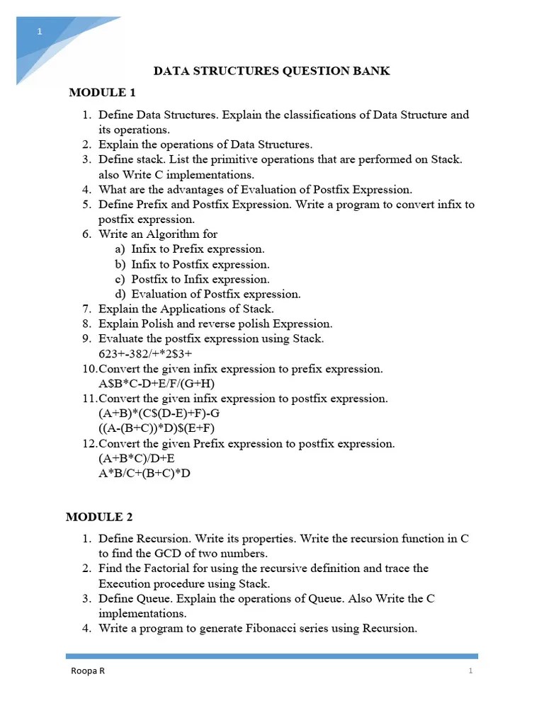 Data Structures Question Bank | Download Free PDF | Algorithms ...