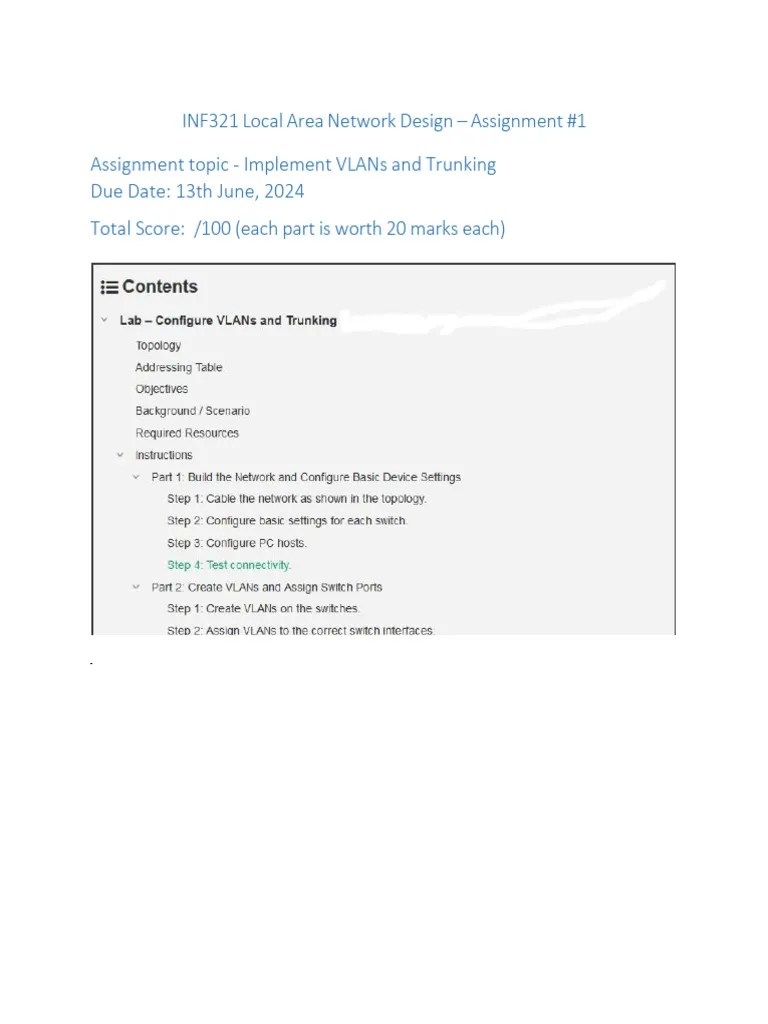 VLANs And Trunking Assignment #1 | PDF | Network Switch | Computer ...