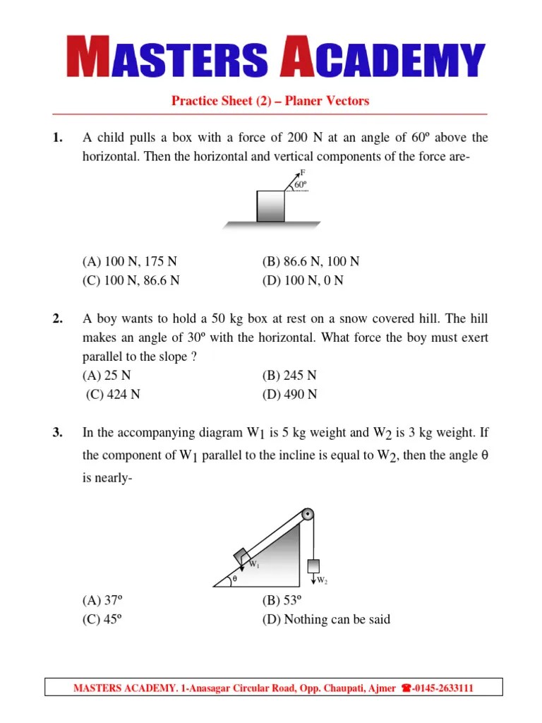 VECTORS Practice Sheet-2 | PDF | Force | Angle
