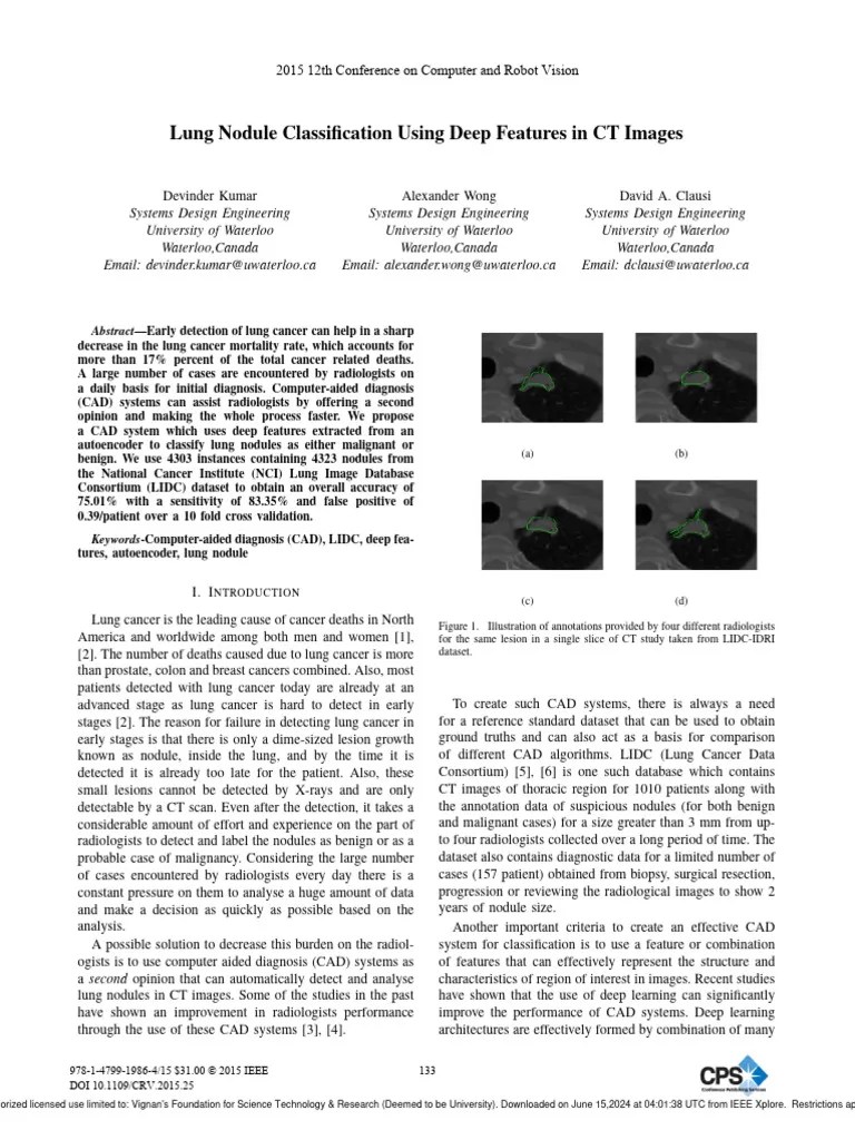 Lung Nodule Classification Using Deep Features In CT Images | PDF ...