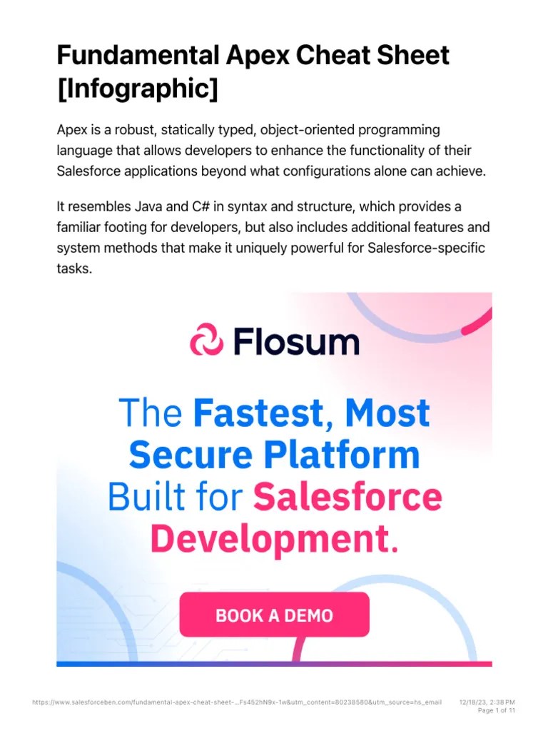 Fundamental Apex Cheat Sheet [Infographic] | Salesforce Ben | PDF ...