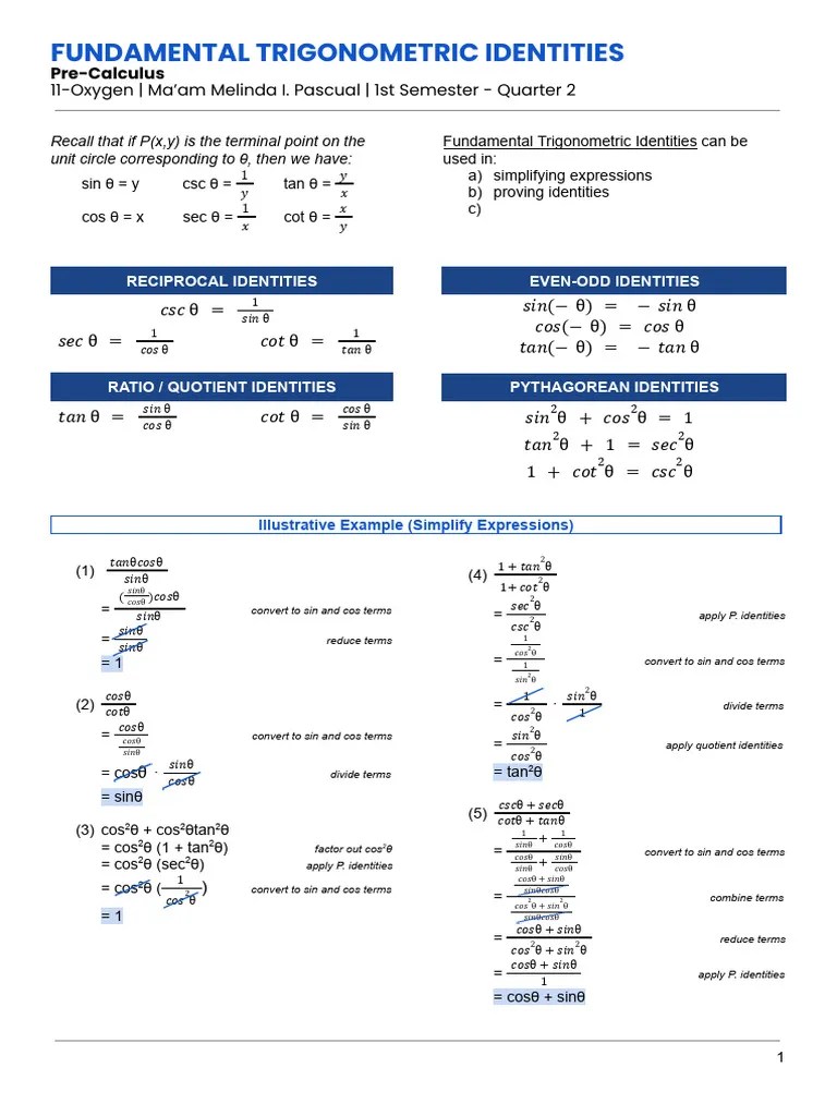 2.12 - Fundamental Trigonometric Identities | PDF | Trigonometric Functions | Mathematical Analysis