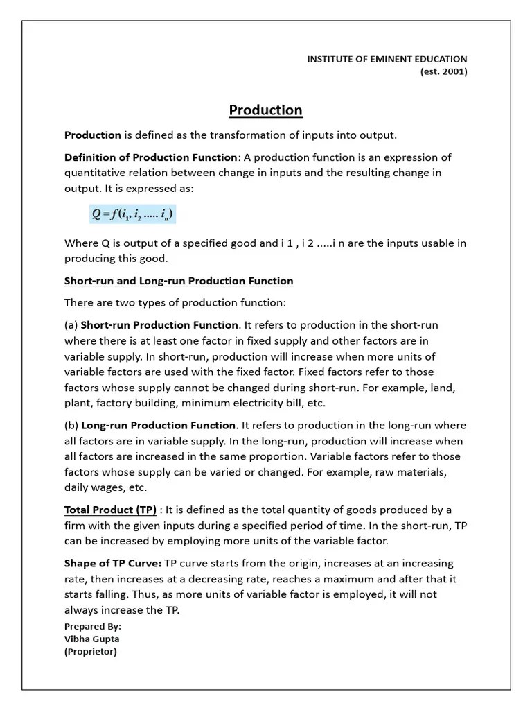 Production | PDF | Long Run And Short Run | Production Function