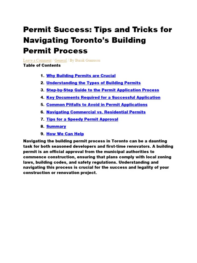 Tips And Tricks For Navigating Toronto's Building Permit Process | PDF ...