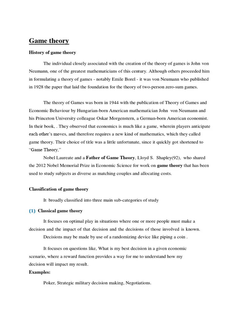 Unit 3 Game Theory And Assignment Model | PDF | Game Theory | Economics ...