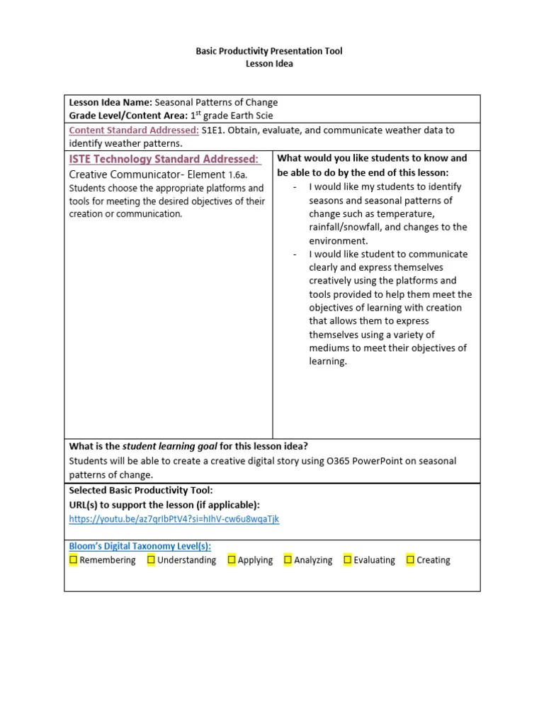 BPTs Basic Productivity Tools LESSON IDEA Template | PDF | Learning ...