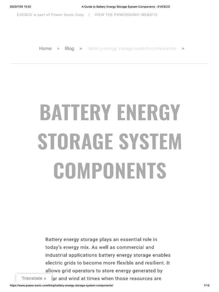 A Guide To Battery Energy Storage System Components - EVESCO | PDF