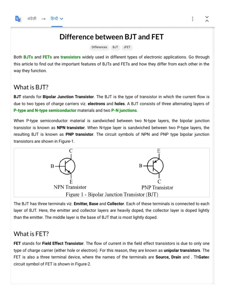 Difference Between BJT And FET | PDF | Bipolar Junction Transistor ...
