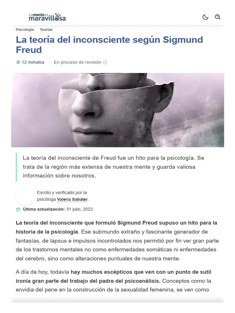 La Teoría Del Inconsciente Según Sigmund Freud | PDF | Mente Inconsciente | Psicoanálisis