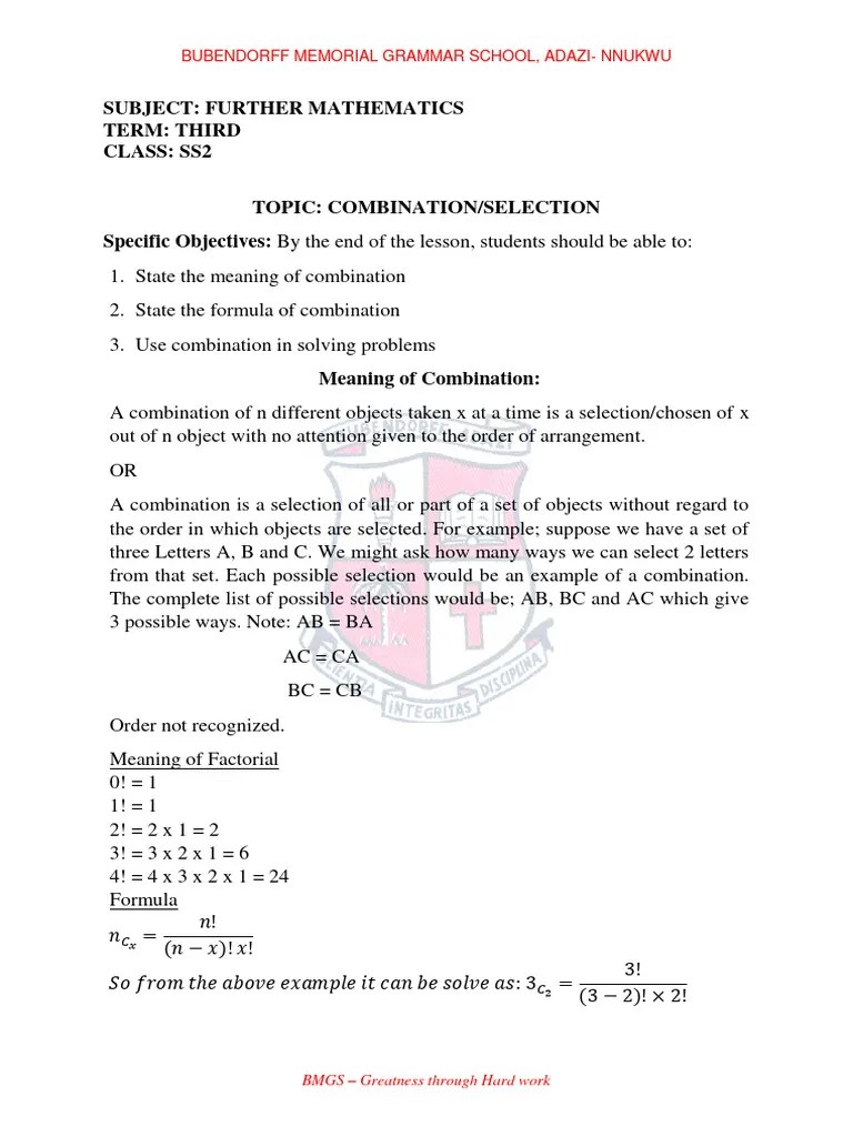 Further Mathematics Ss2 | PDF | Mathematics
