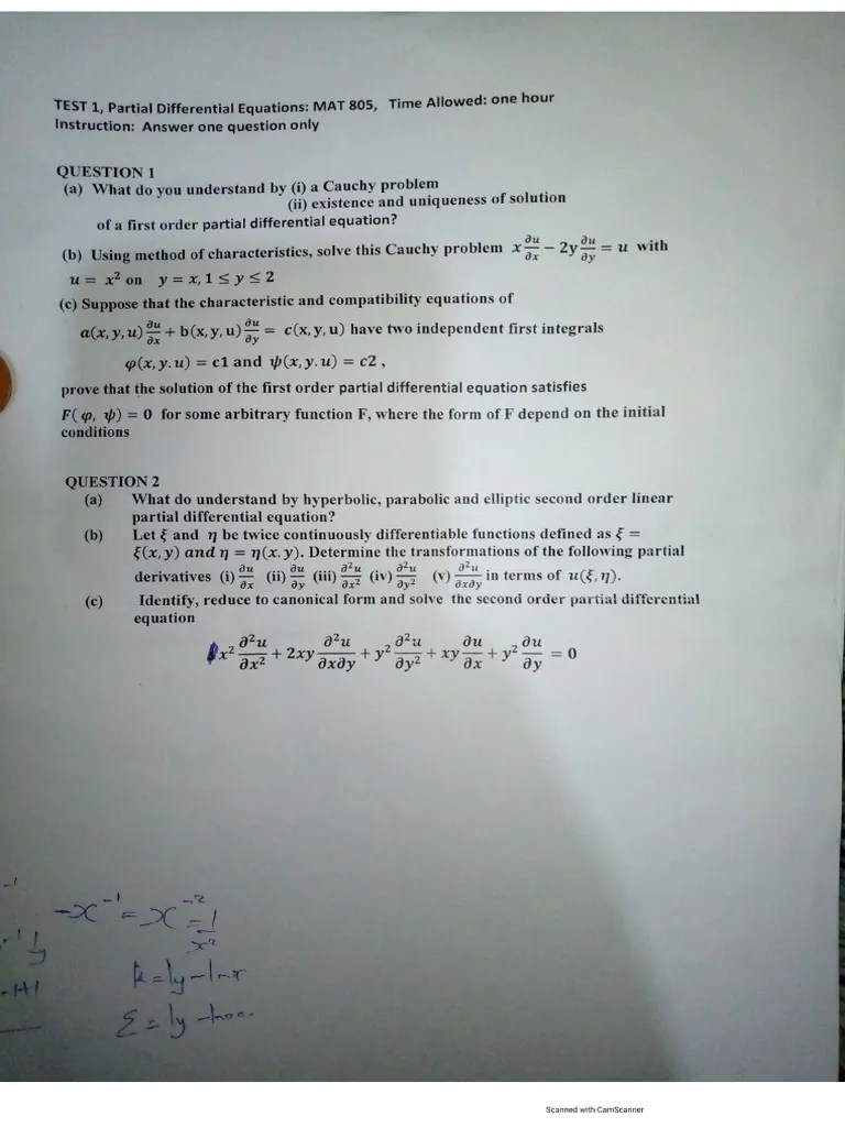 Partial Differential Equation Test Solution | PDF