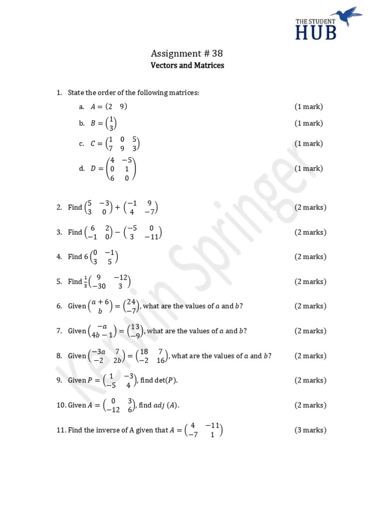 Assignment 39 - Matrices | PDF | Algebra | Linear Algebra