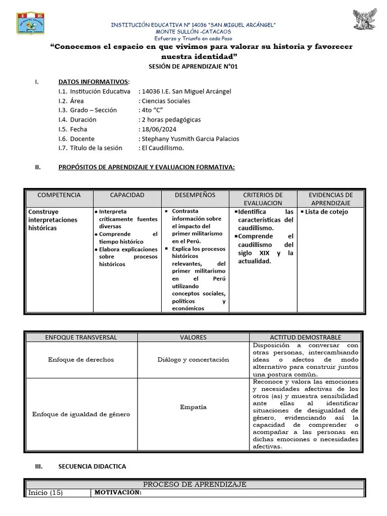 1 SESION DE APRENDIZAJE - CC - SS - 4to C | PDF | Aprendizaje | Evaluación