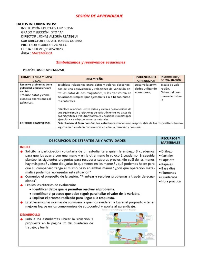 Sesion Simbolizamos Y Resolvemos Ecuaciones | PDF | Ecuaciones | Evaluación