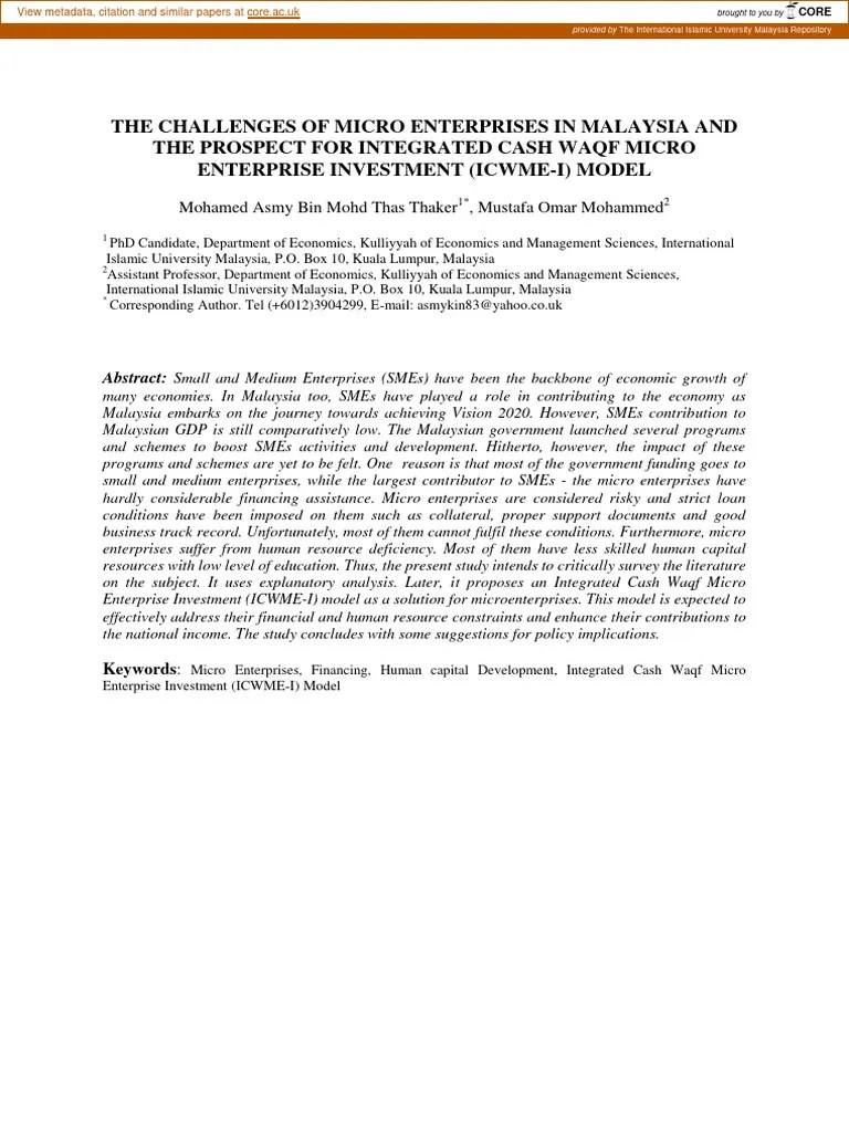 The Challenges Of Micro Enterprises In Malaysia And The Prospect For ...