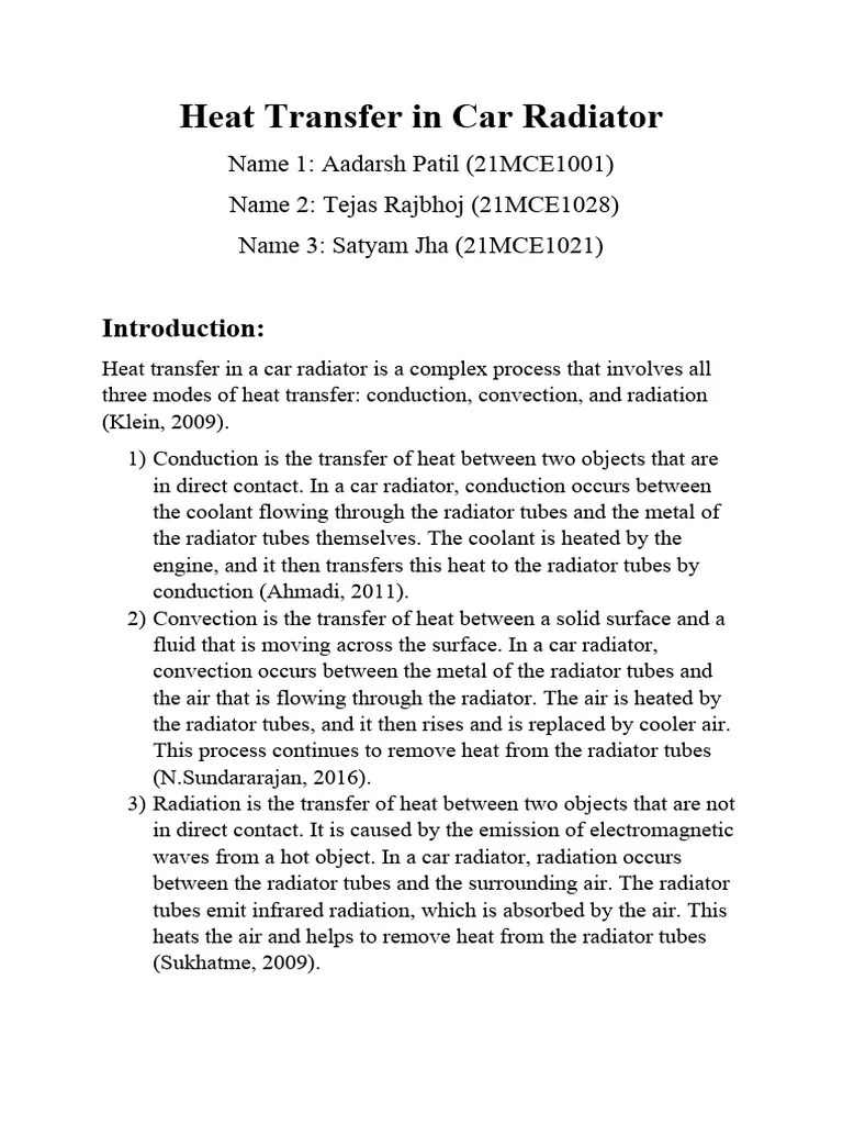 Heat Transfer In Car Radiatorfinal Report | PDF | Radiator | Heat Transfer
