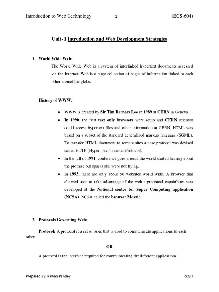 Unit - I Introduction And Web Development Strategies | PDF | World Wide ...