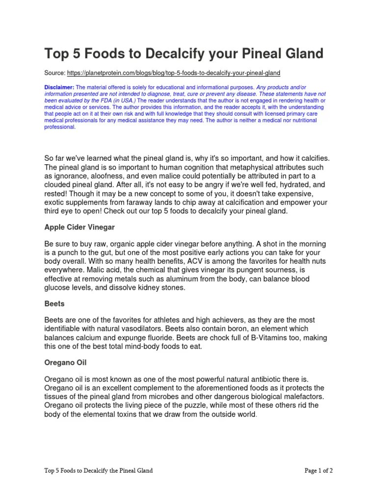 Top 5 Foods To Decalcify Your Pineal Gland | Download Free PDF | Iodine