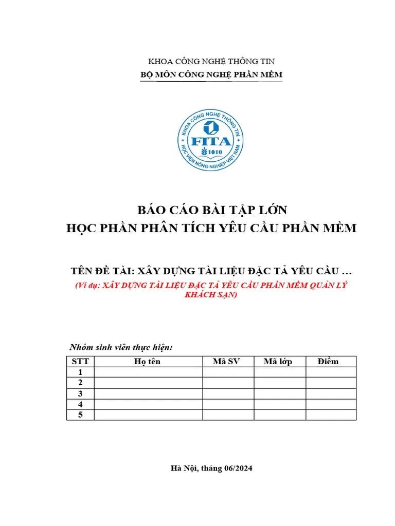 Mau Bao Cao BTL - Phan Tich Yeu Cau Phan Mem | PDF